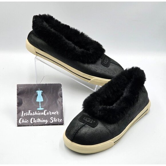 UGG Australia Women's Black Suede Fuzzy Lined Rylan Skimmer Slippers Size 8 2977 - Picture 9 of 16